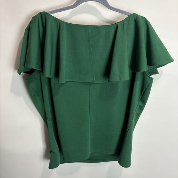 Unique Vintage 50s Green Off the Shoulder Ruffle Frenchie Knit Top 2XL - Picture 5 of 5